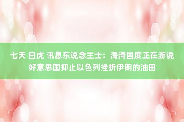 七天 白虎 讯息东说念主士：海湾国度正在游说好意思国抑止以色列挫折伊朗的油田