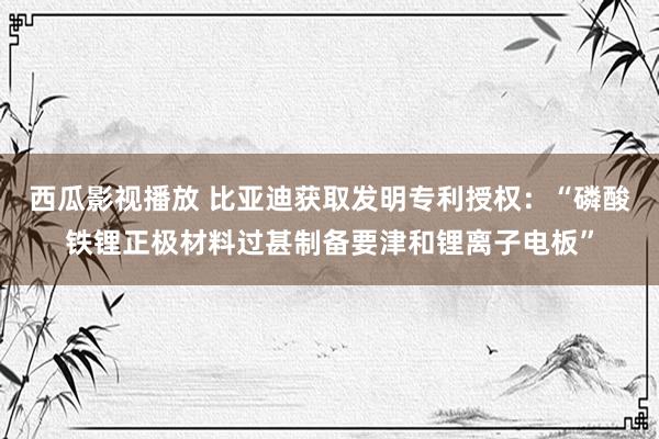 西瓜影视播放 比亚迪获取发明专利授权：“磷酸铁锂正极材料过甚制备要津和锂离子电板”