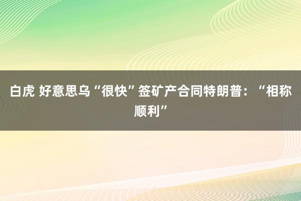 白虎 好意思乌“很快”签矿产合同　特朗普：“相称顺利”